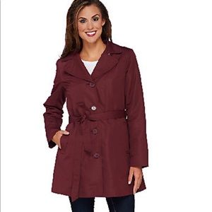 Dennis Basso Coat w/Removable Faux Fur Collar & Liner COLOR: PORT (Burgundy)
